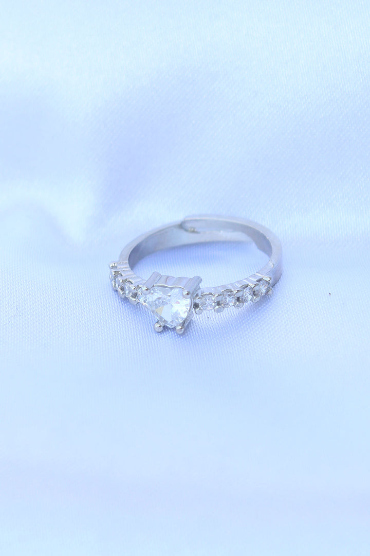 EBJ Adjustable Silver Color Rice Zircon Stone Minimal Heart Ring - Mount Pleasant