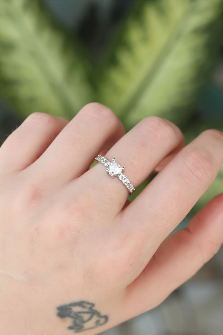 EBJ Adjustable Silver Color Rice Zircon Stone Minimal Heart Ring - Mount Pleasant