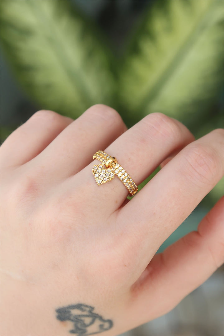 EBJ Adjustable Gold Color Rice Zircon Stone Heart Ring - Guildford