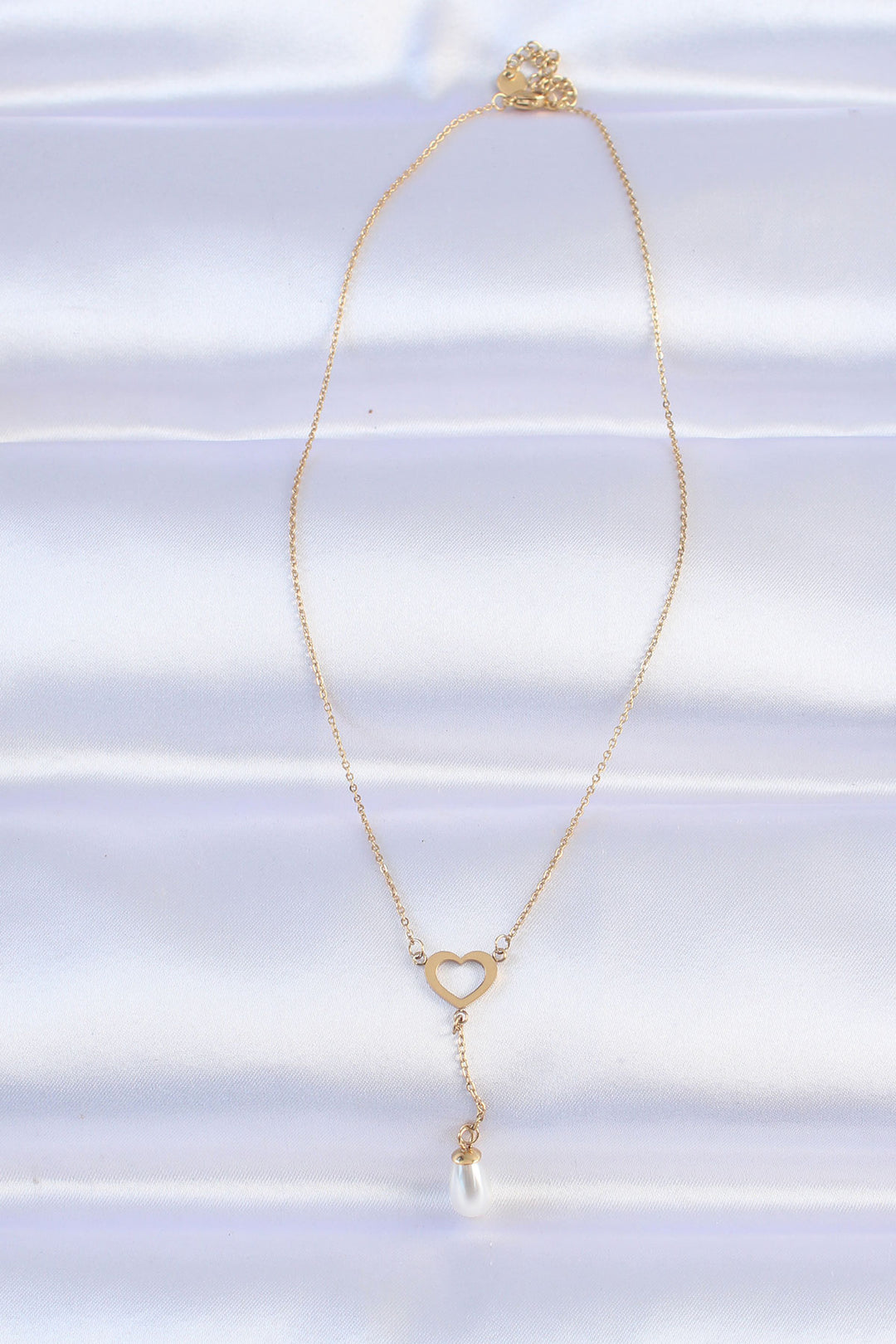 EBJ 316L Steel Chain Gold Color Pearl Stone Detail Heart Necklace - La Seyne-sur-Mer