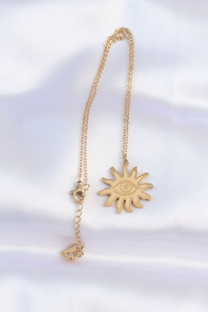 EBJ 316L Steel Chain Necklace in Gold Color with Eye Sun Design - Altamira