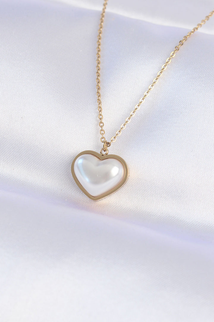 EBJ 316L Steel Chain Gold Color White Stone Bubble Heart Necklace - Crystal Lake