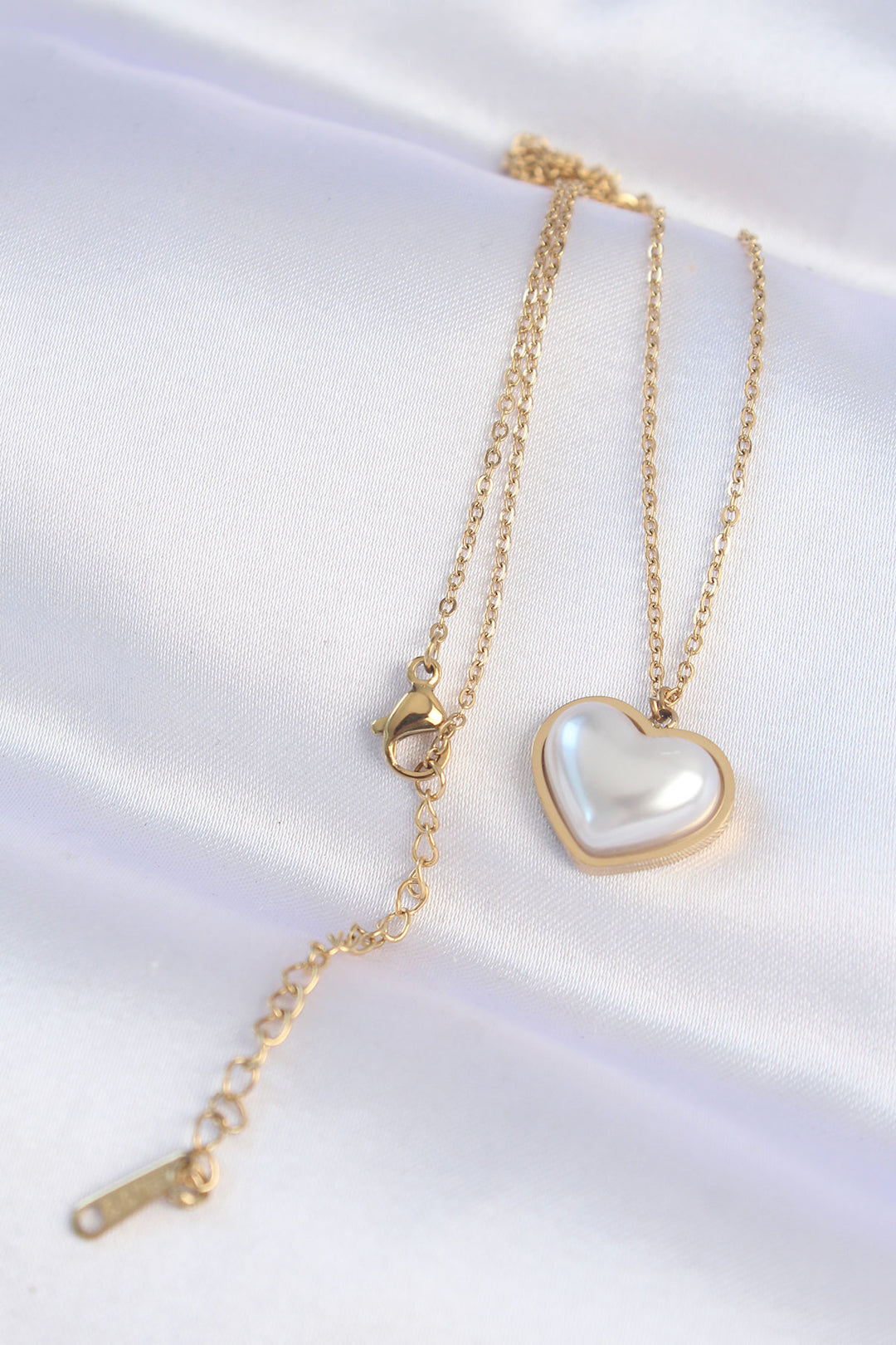 EBJ 316L Steel Chain Gold Color White Stone Bubble Heart Necklace - Crystal Lake