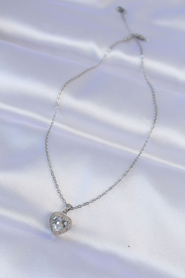 EBJ 316L Stainless Steel Chain Silver Color Zircon Stone Charm Heart Necklace - Deventer