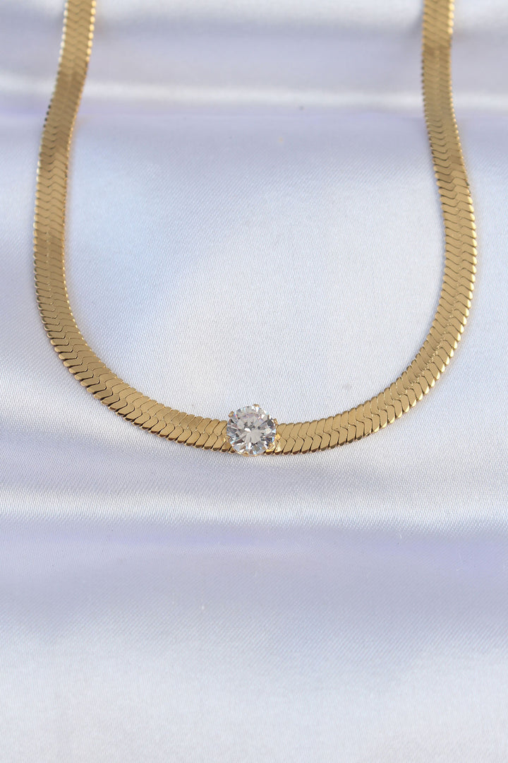 EBJ 316L Steel Gold Color Single Zircon Stone Italian Chain Necklace - Lörrach