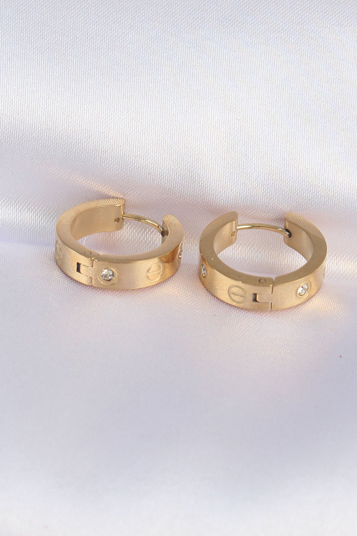 EBJ 316L Steel Gold Color Zircon Stone Model Hoop Earring - Lugoj