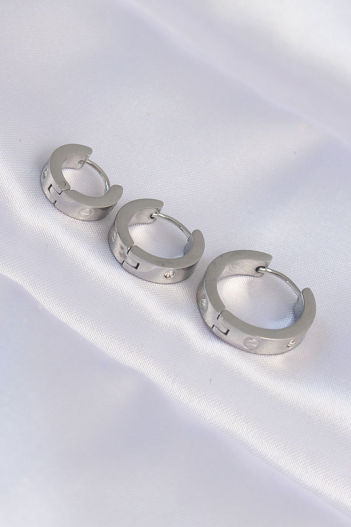 EBJ 316L Stainless Steel Silver Color Zircon Stone Model 3-Piece Hoop Earring - Saint-Quentin