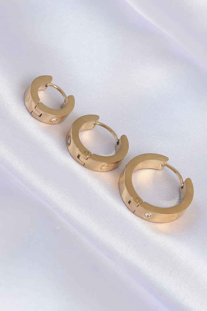EBJ 316L Steel Gold Color Zircon Stone Model 3-Piece Ring Earring - El Dorado Hills