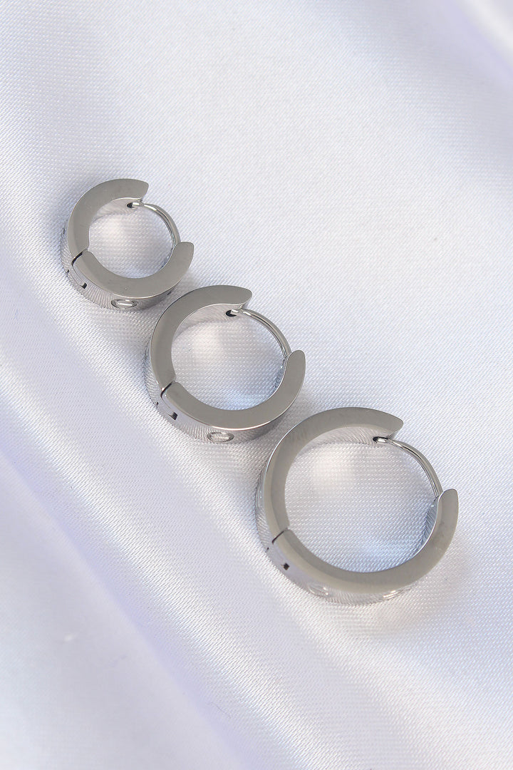 EBJ 316L Stainless Steel Silver Color Model 3-Piece Ring Earring - Voghera