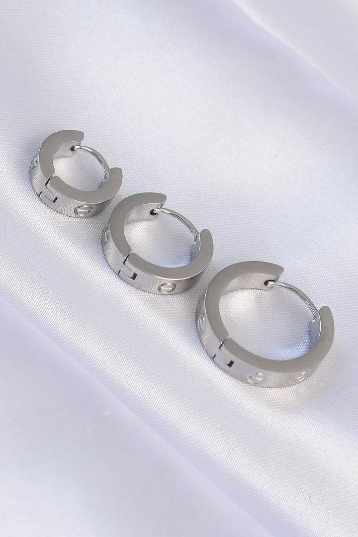 EBJ 316L Stainless Steel Silver Color Model 3-Piece Ring Earring - Voghera