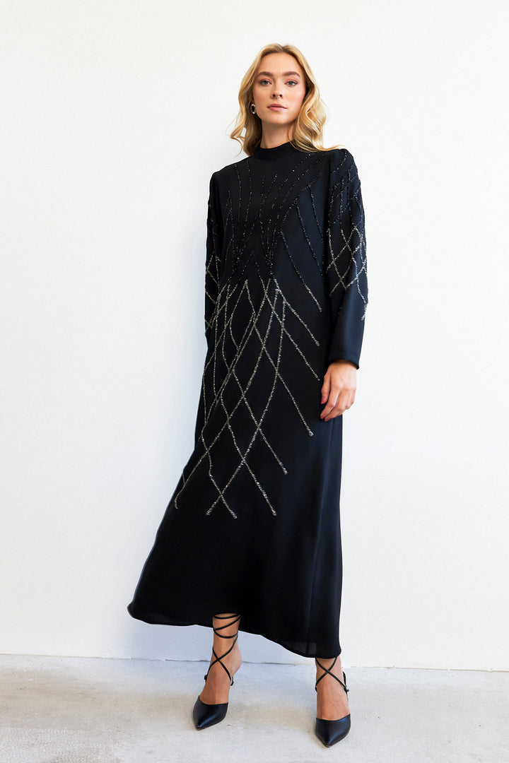 ZRF Women Alora Stone-Embroidered Evening Dress - Black - Celle