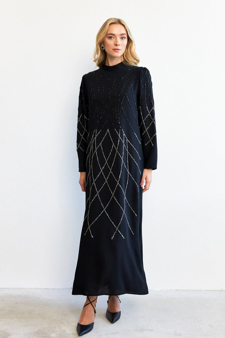 ZRF Women Alora Stone-Embroidered Evening Dress - Black - Celle