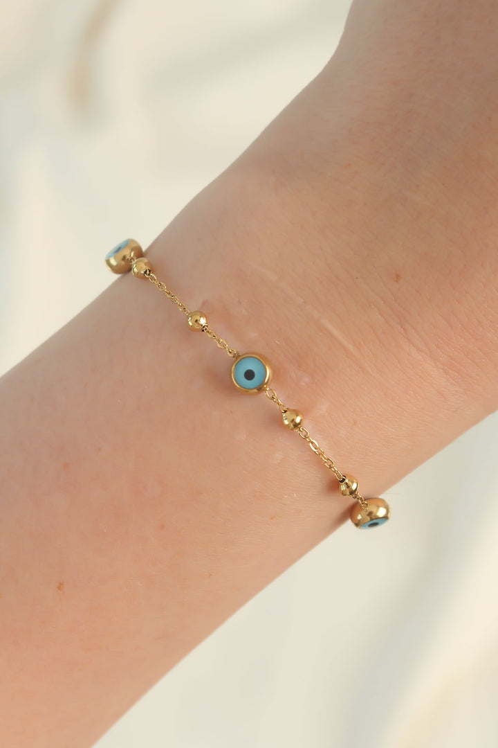 EBJ 316L Steel Gold Color Evil Eye Bead Designed Bracelet - Villareal