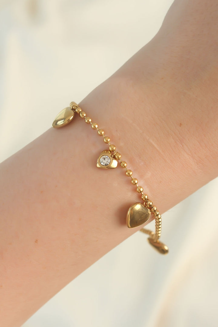 EBJ 316L Steel Gold Color Zircon Stone Heart Model Bracelet - Reims