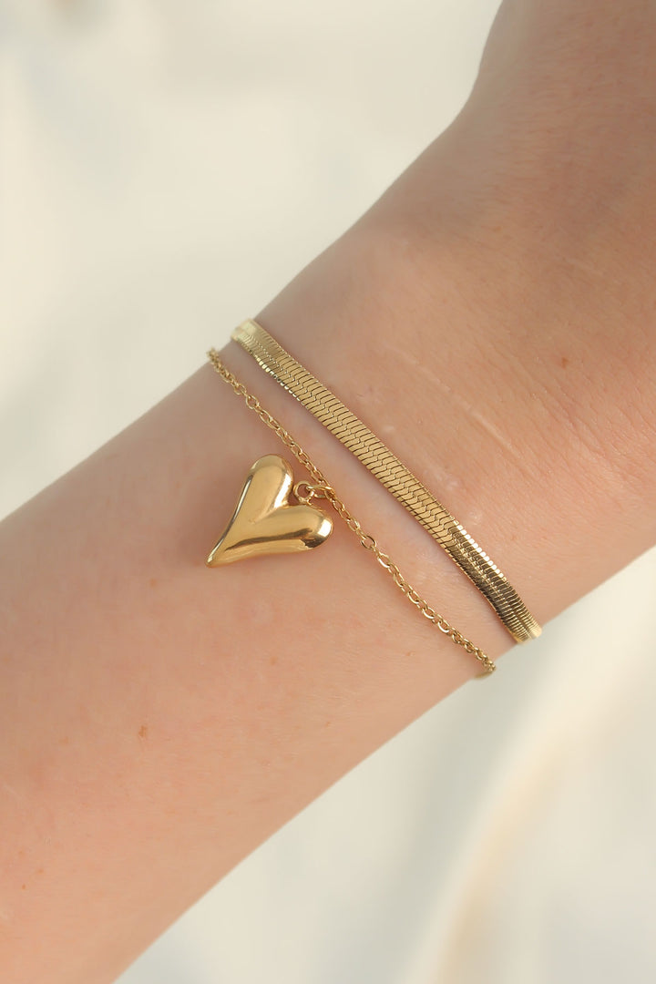 EBJ 316L Steel Gold Color Italian Chain Heart Model Bracelet - Valle de Santiago