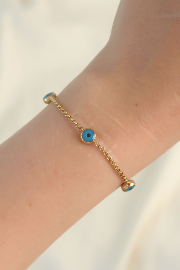 EBJ 316L Steel Gold Color Evil Eye Bead Designed Bracelet - Virginia Beach