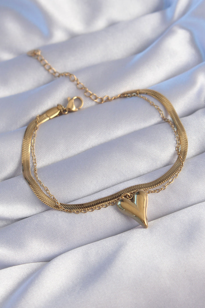 EBJ 316L Steel Gold Color Italian Chain Heart Model Bracelet - Valle de Santiago