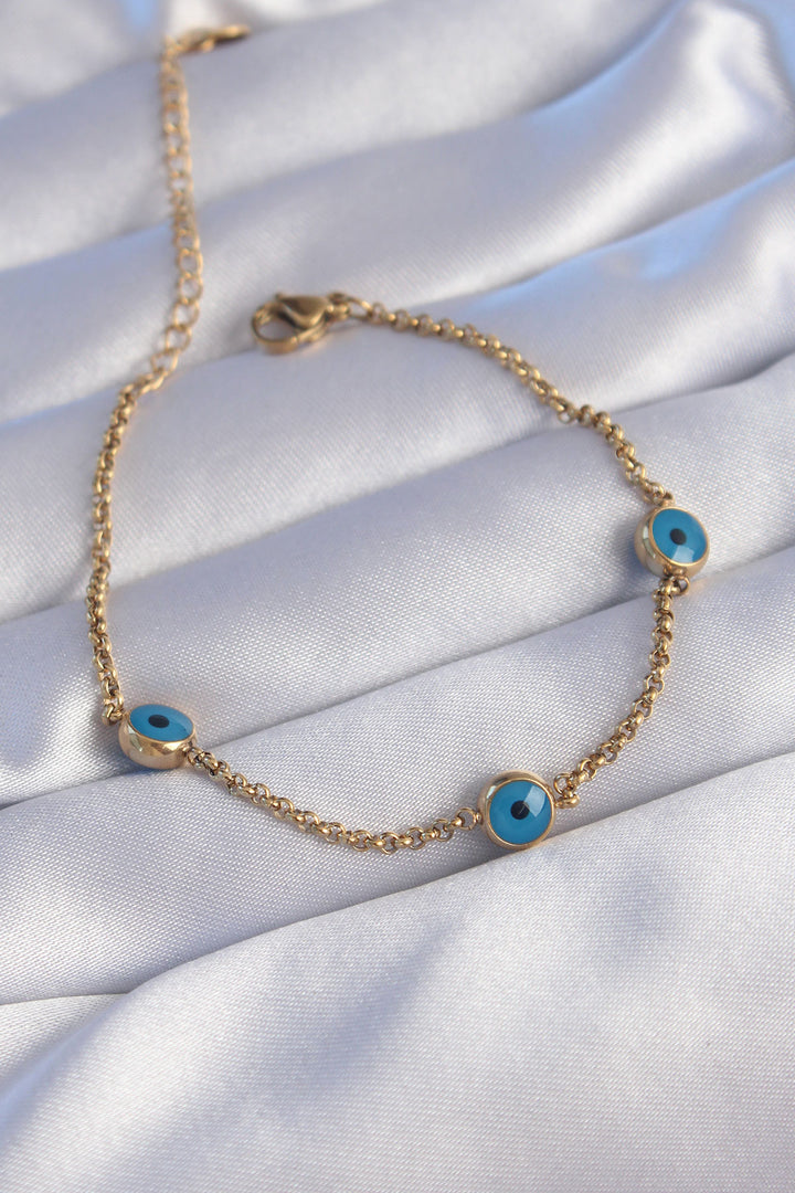 EBJ 316L Steel Gold Color Evil Eye Bead Designed Bracelet - Virginia Beach