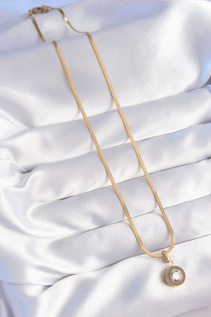 EBJ 316L Steel Gold Color Zircon Stone Necklace Model - Aurora