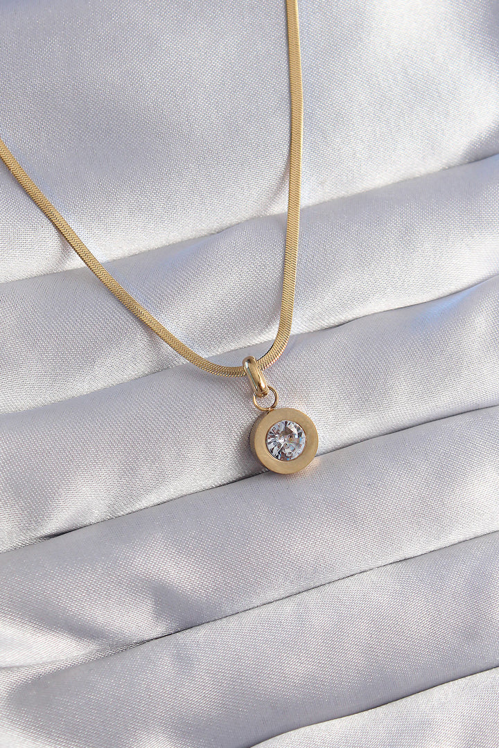 EBJ 316L Steel Gold Color Zircon Stone Necklace Model - Aurora