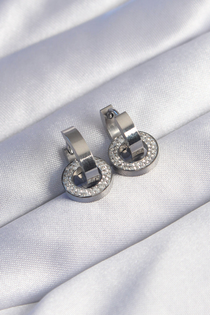 EBJ 316L Stainless Steel Silver Color Zircon Stone Interlocking Oval Earrings - Lodi