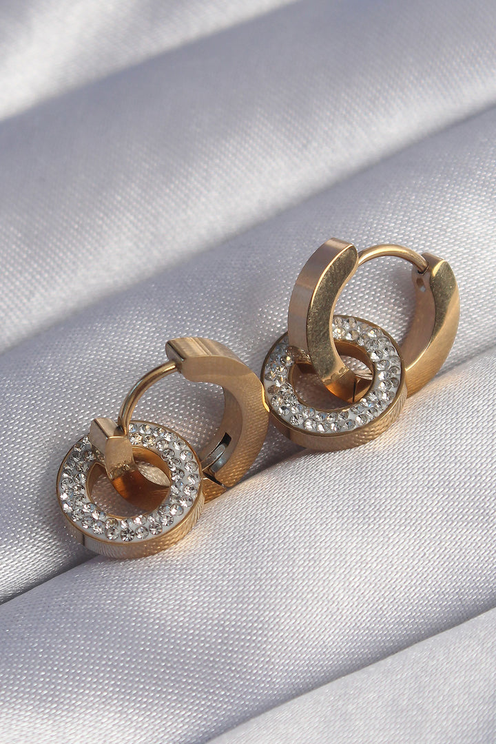 EBJ 316L Steel Gold Color Zircon Stone Inlaid Nested Oval Earrings - Hellevoetsluis