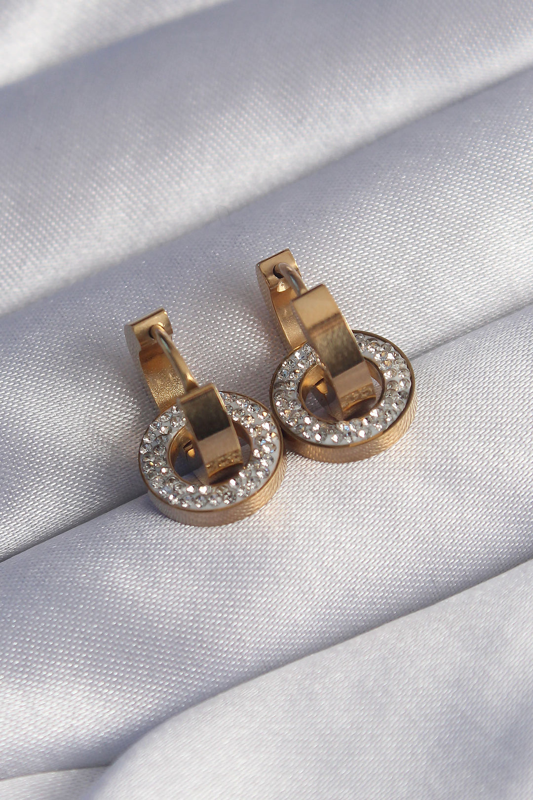 EBJ 316L Steel Gold Color Zircon Stone Inlaid Nested Oval Earrings - Hellevoetsluis