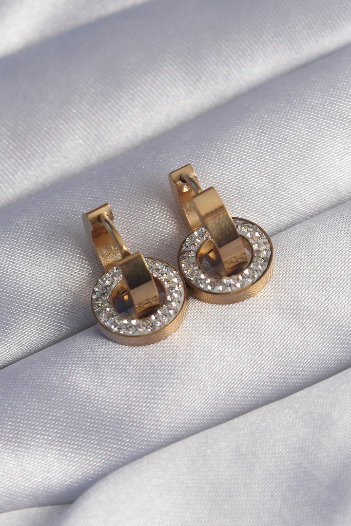 EBJ 316L Steel Gold Color Zircon Stone Inlaid Nested Oval Earrings - Hellevoetsluis