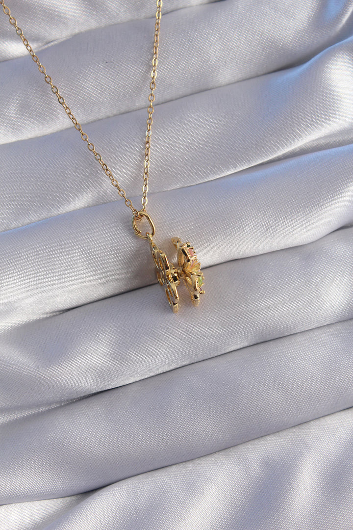 EBJ 316L Steel Chain Gold Color Necklace with Colorful Zircon Stone Flower Design - Elmshorn