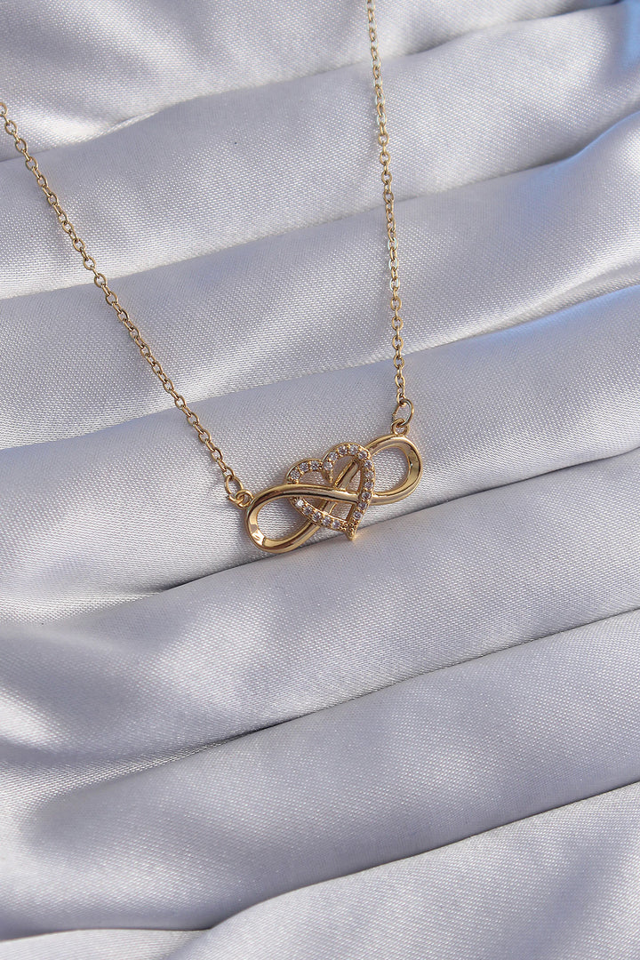 EBJ 316L Stainless Steel Chain Gold Color Zircon Stone Heart Model Infinity Necklace - Alcobaça