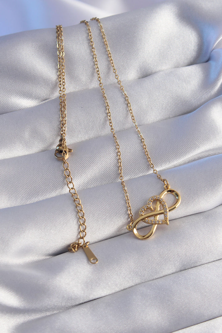EBJ 316L Stainless Steel Chain Gold Color Zircon Stone Heart Model Infinity Necklace - Alcobaça