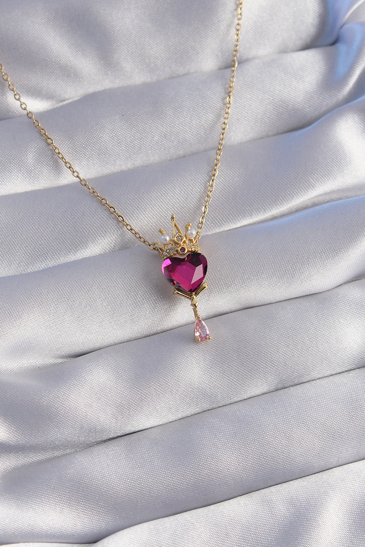 EBJ 316L Steel Chain Gold Color Pink Zircon Stone Drop Detail Rapunzel Model Necklace - Horsham