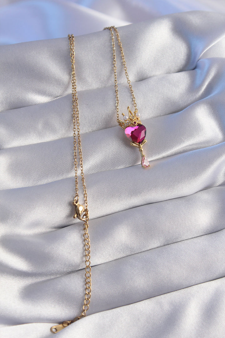 EBJ 316L Steel Chain Gold Color Pink Zircon Stone Drop Detail Rapunzel Model Necklace - Horsham