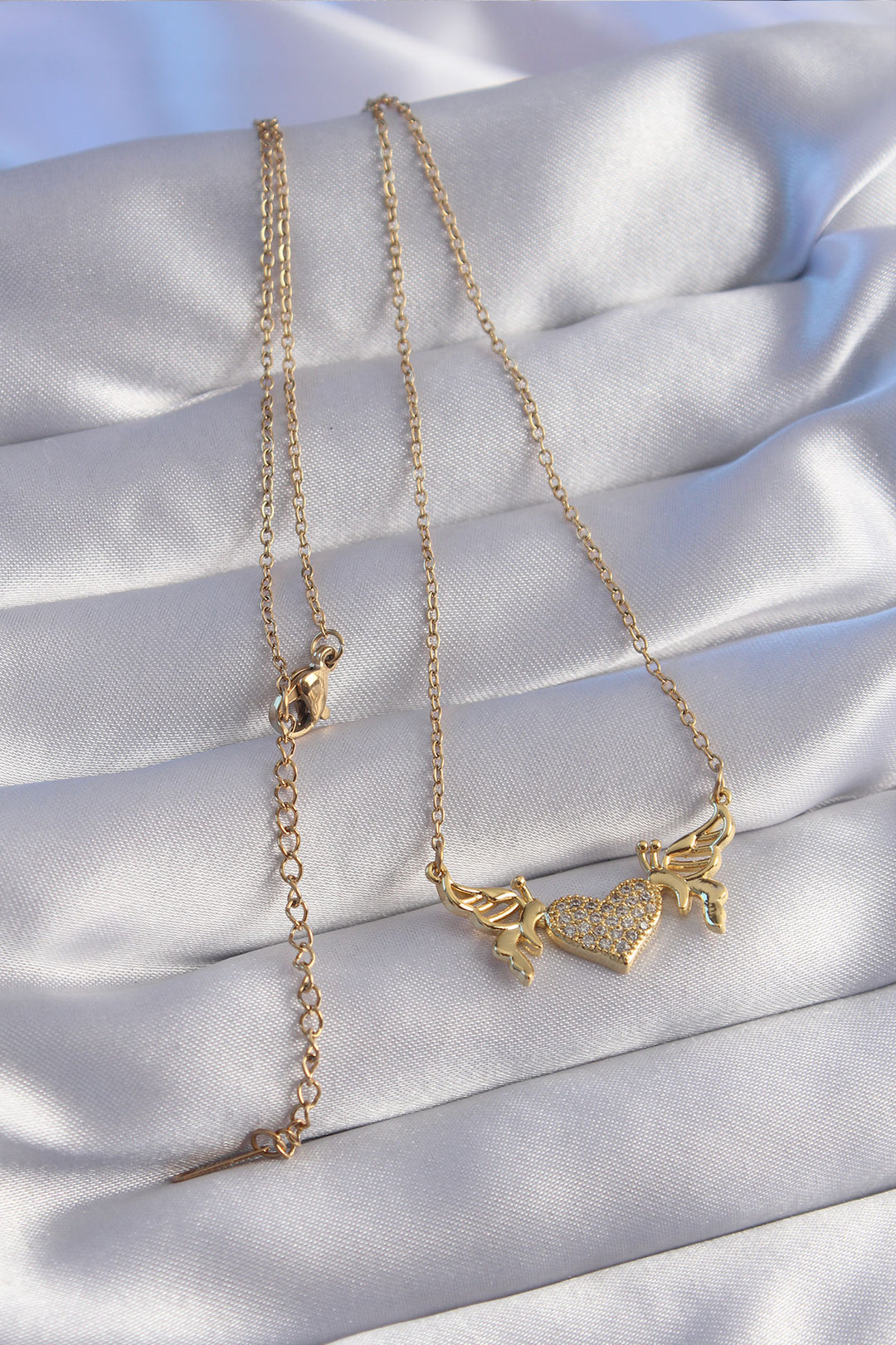 EBJ 316L Stainless Steel Chain Gold Color Zircon Stone Heart Model Butterfly Detail Necklace - Paisley