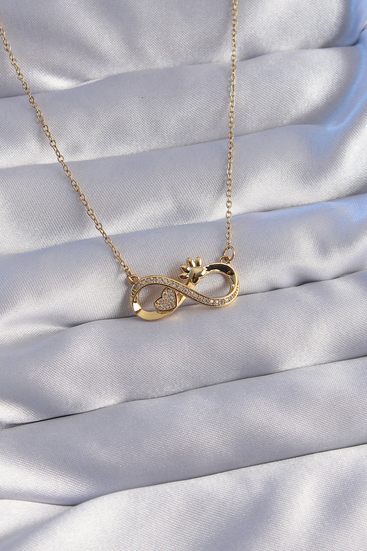 EBJ 316L Stainless Steel Chain Gold Color with Zircon Stone Paw and Heart Detailed Infinity Necklace - Santa Monica