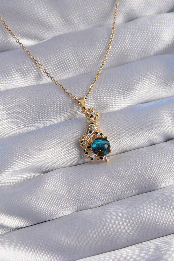 EBJ 316L Steel Chain Gold Color Panther Figure Planet Necklace with Zircon Stone - Willenhall