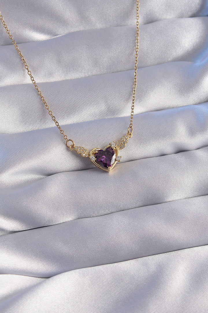 EBJ 316L Steel Chain Gold Color Purple Zircon Stone Winged Heart Necklace - Dilbeek