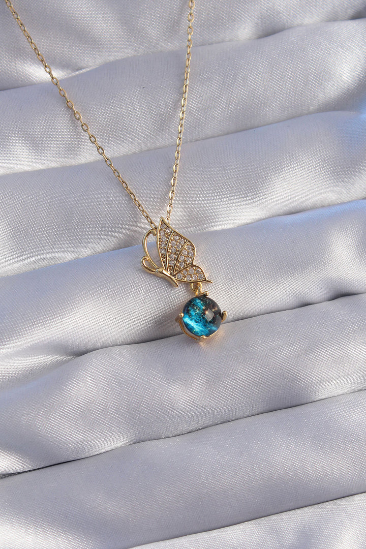 EBJ 316L Stainless Steel Chain Gold Color with Zircon Stone Butterfly Figure Planet Necklace - Cicero