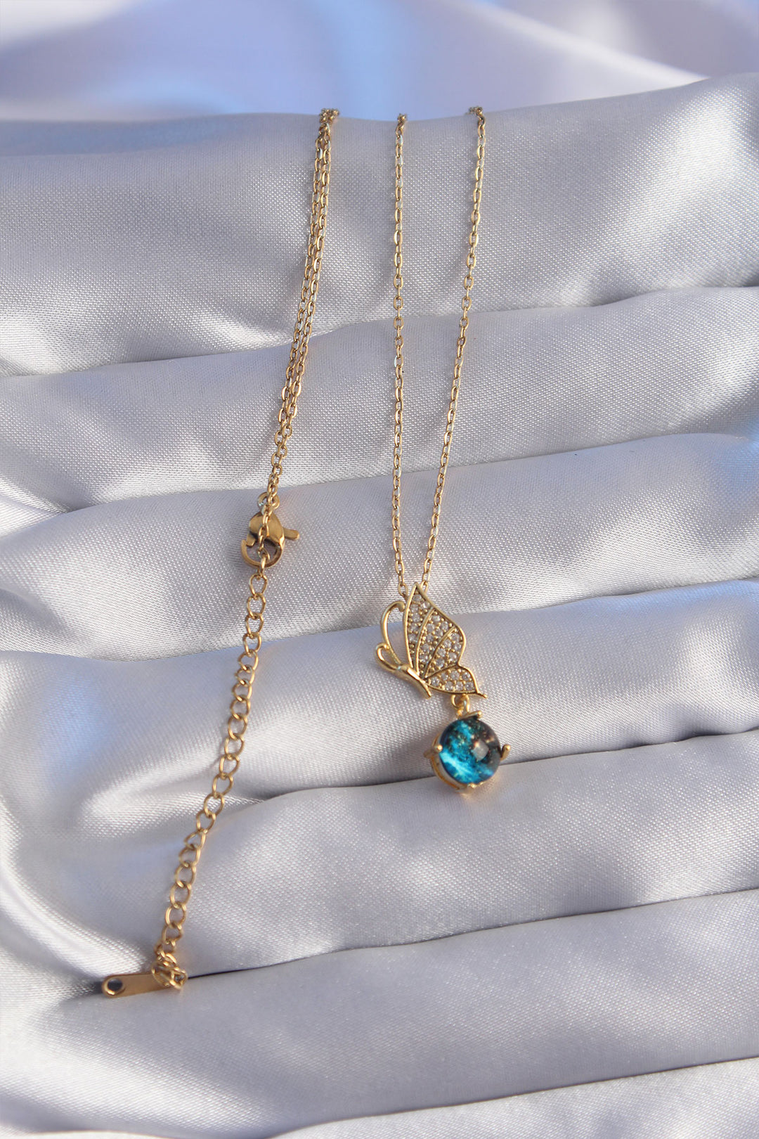 EBJ 316L Stainless Steel Chain Gold Color with Zircon Stone Butterfly Figure Planet Necklace - Cicero