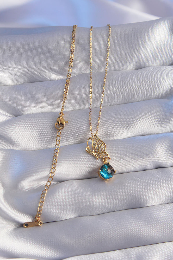 EBJ 316L Stainless Steel Chain Gold Color with Zircon Stone Butterfly Figure Planet Necklace - Cicero