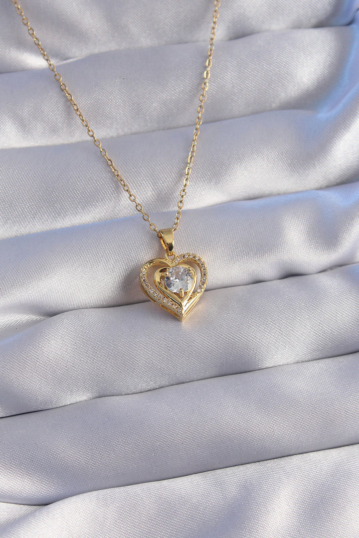 EBJ 316L Steel Chain Gold Color Zircon Stone Heart Necklace - Loreto