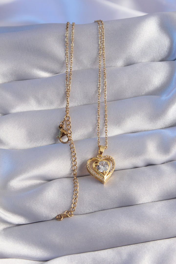 EBJ 316L Steel Chain Gold Color Zircon Stone Heart Necklace - Loreto