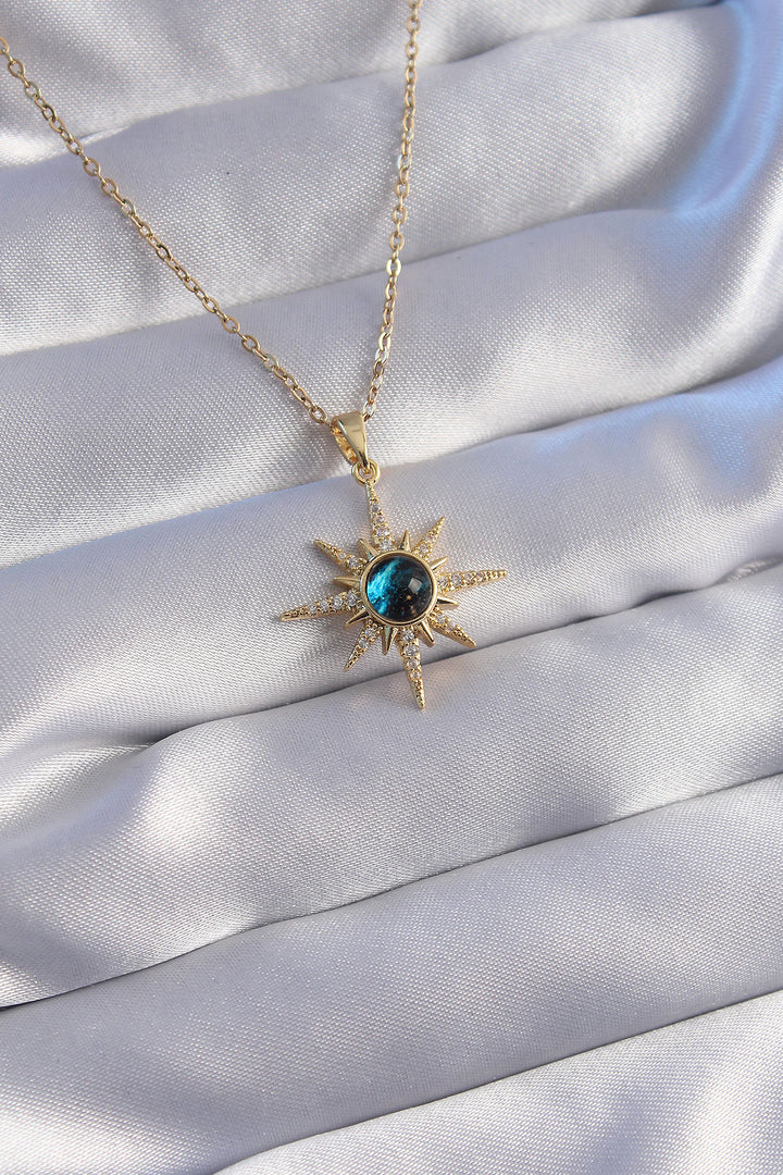 EBJ 316L Steel Chain Gold Color with Zircon Stone Polar Star Figure Planet Necklace - Ascoli Piceno
