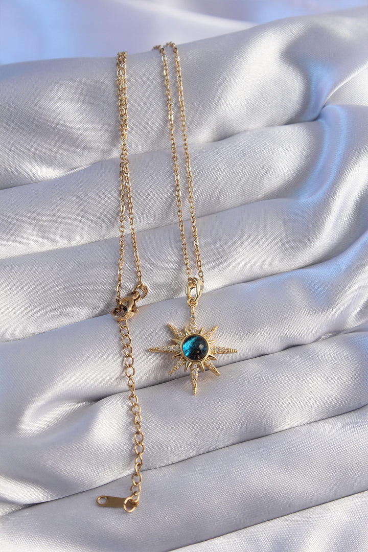 EBJ 316L Steel Chain Gold Color with Zircon Stone Polar Star Figure Planet Necklace - Ascoli Piceno