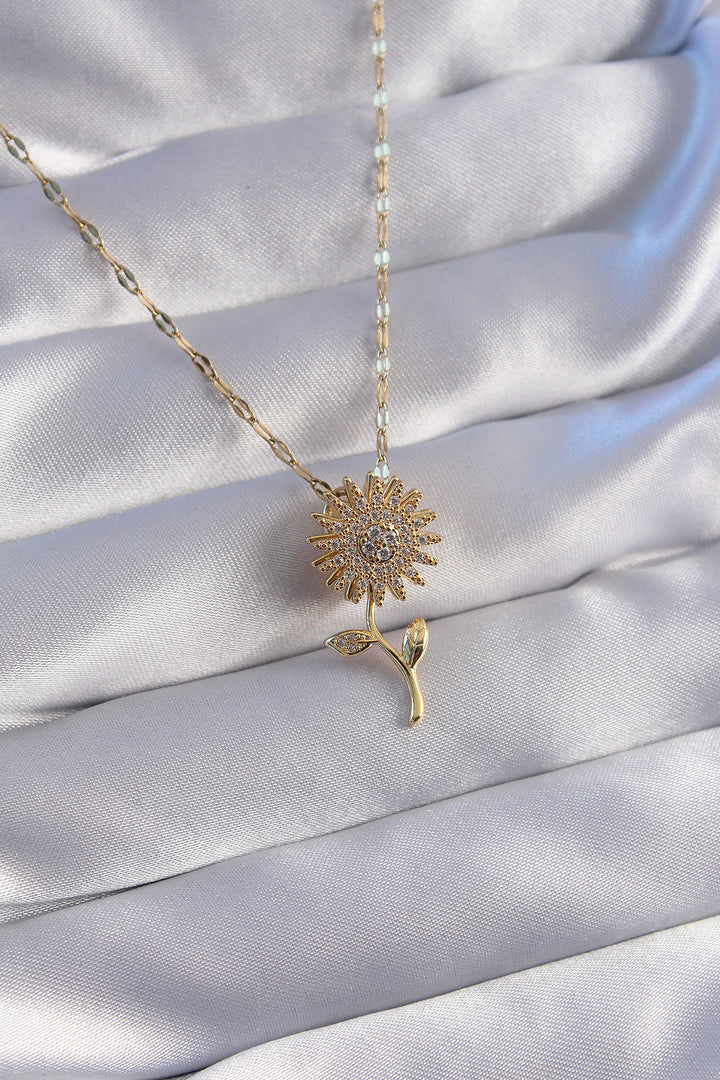 EBJ 316L Stainless Steel Chain Gold Color Zircon Stone 2-Piece Daisy Necklace - Waukegan