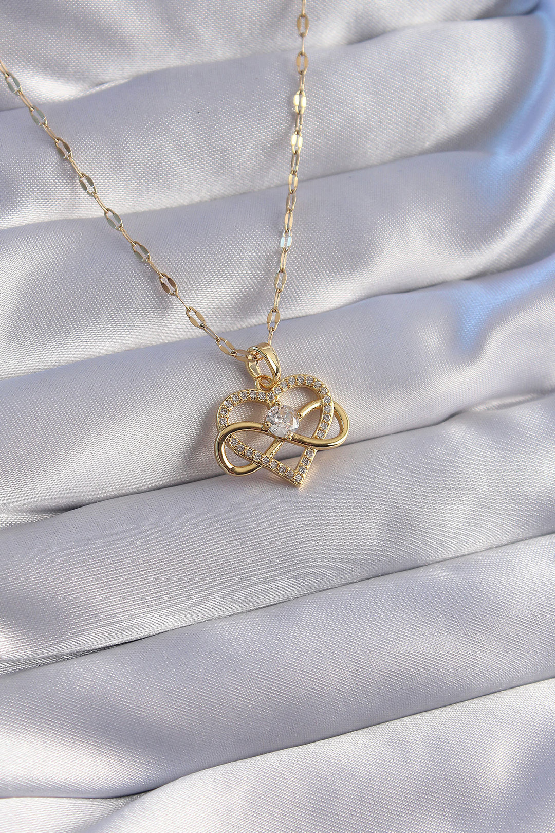 EBJ 316L Stainless Steel Chain Gold Color Zircon Stone Heart Shaped Infinity Model Necklace - Inver Grove Heights