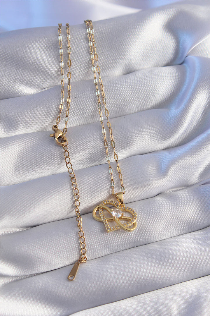 EBJ 316L Stainless Steel Chain Gold Color Zircon Stone Heart Shaped Infinity Model Necklace - Inver Grove Heights