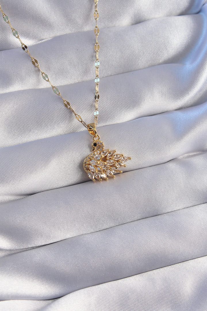 EBJ 316L Steel Chain Gold Color Swan Necklace with Zircon Stone - Grove City