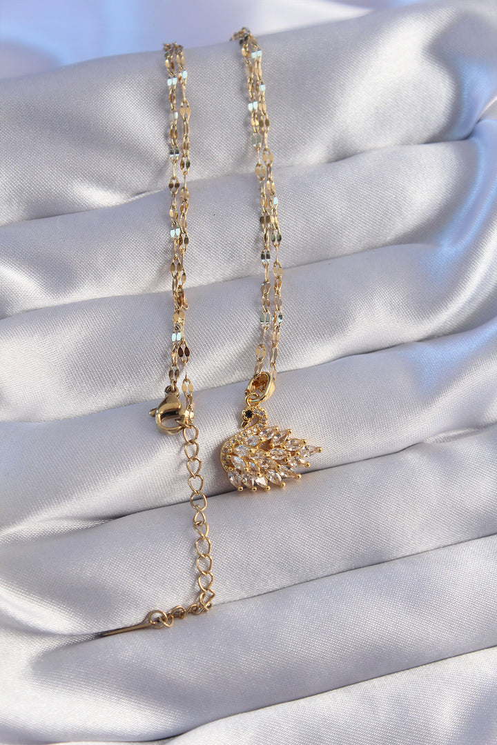 EBJ 316L Steel Chain Gold Color Swan Necklace with Zircon Stone - Grove City