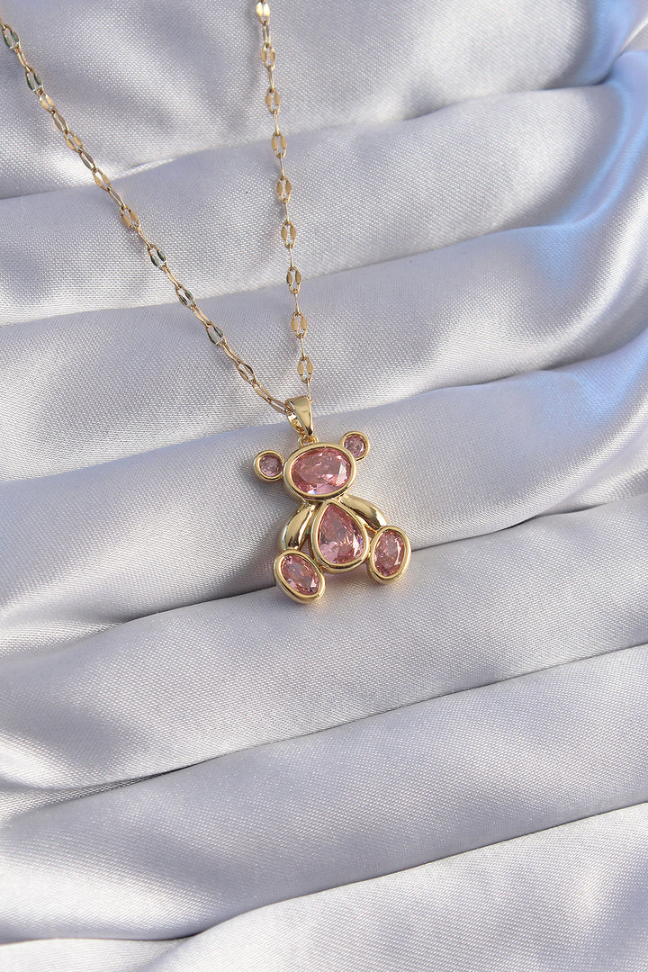 EBJ 316L Steel Chain Gold Color Pink Zircon Stone Teddy Necklace - Paderno Dugnano